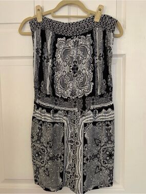 Soma Black & White Paisley Strapless Romper